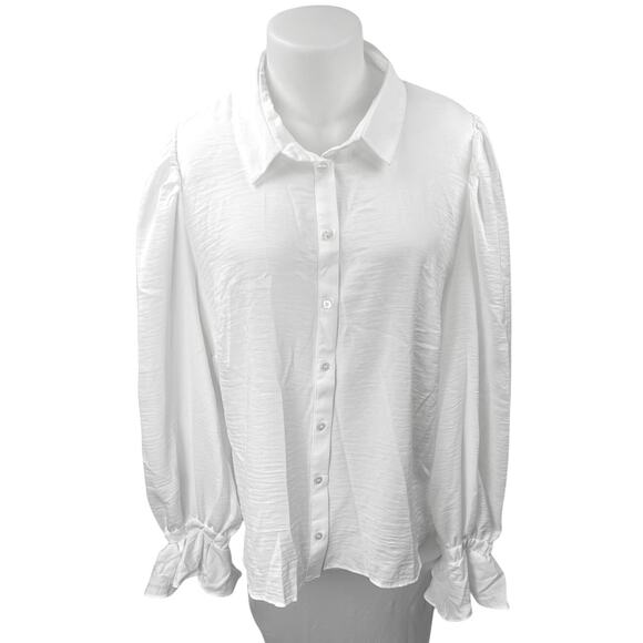 NEW ASOS White Ruffle Long Sleeve Collared Button Down Shirt Blouse Top Size 22 - Picture 1 of 4